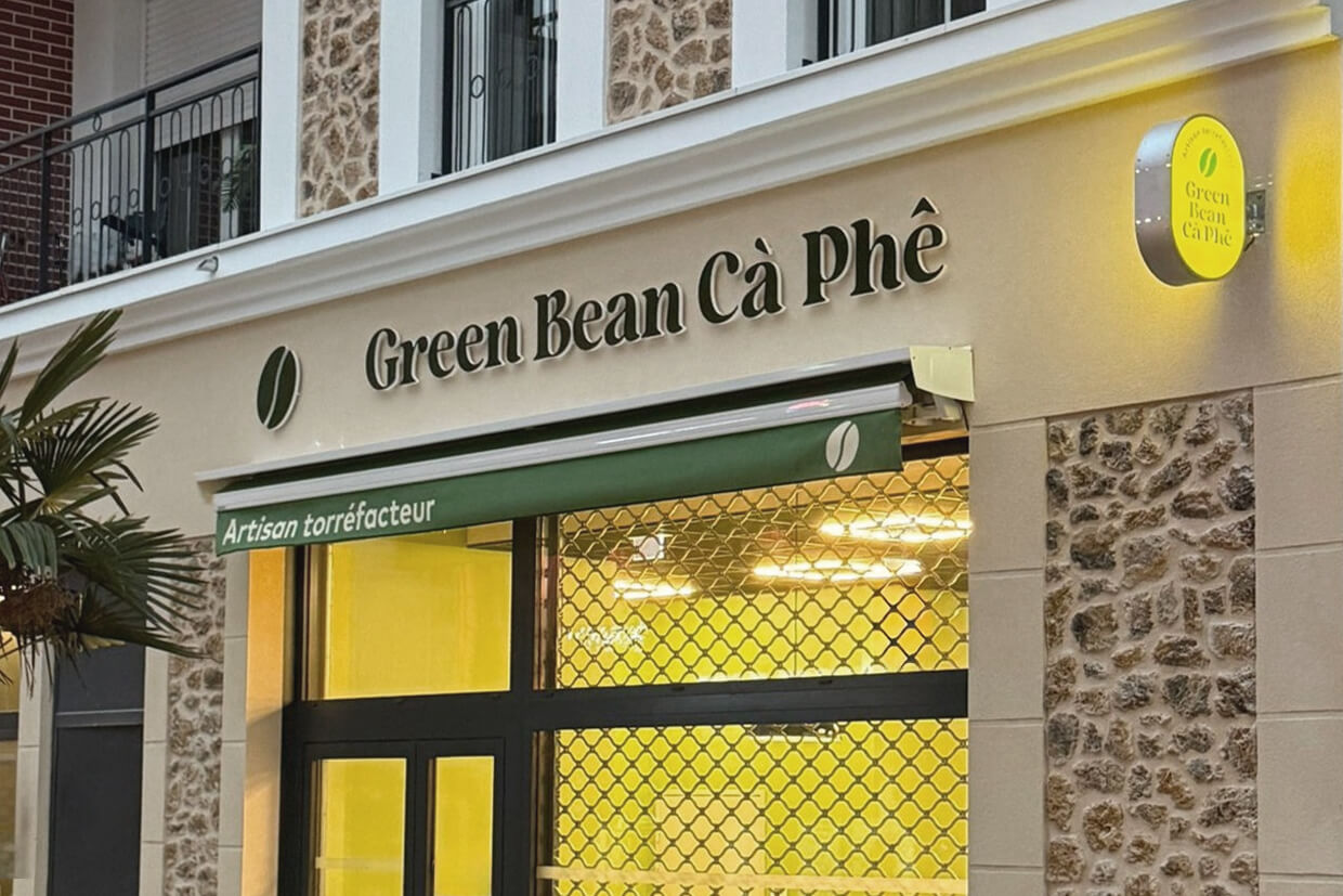 Enseigne Green Bean Cà Phê - Identité Les Mémés